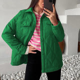 Christmas Gift Casual Solid Color Coats Women Vintage Oversized Green Parkas Autumn Winter Turn Down Collar Buttons Quilted Cotton Warm Jackets