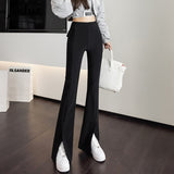 Peneran Split Zipper Buttons Women Trousers Korean Fashion Casual Office Lady Black Flare Pants Female High Waist Long Pants S-XL