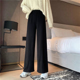 Peneran Casual Pants Women Wide-Leg Trousers High Waist Cozy Ulzzang Basic All-Match Solid Trousers Preppy Style Chic Straight-Leg Pants