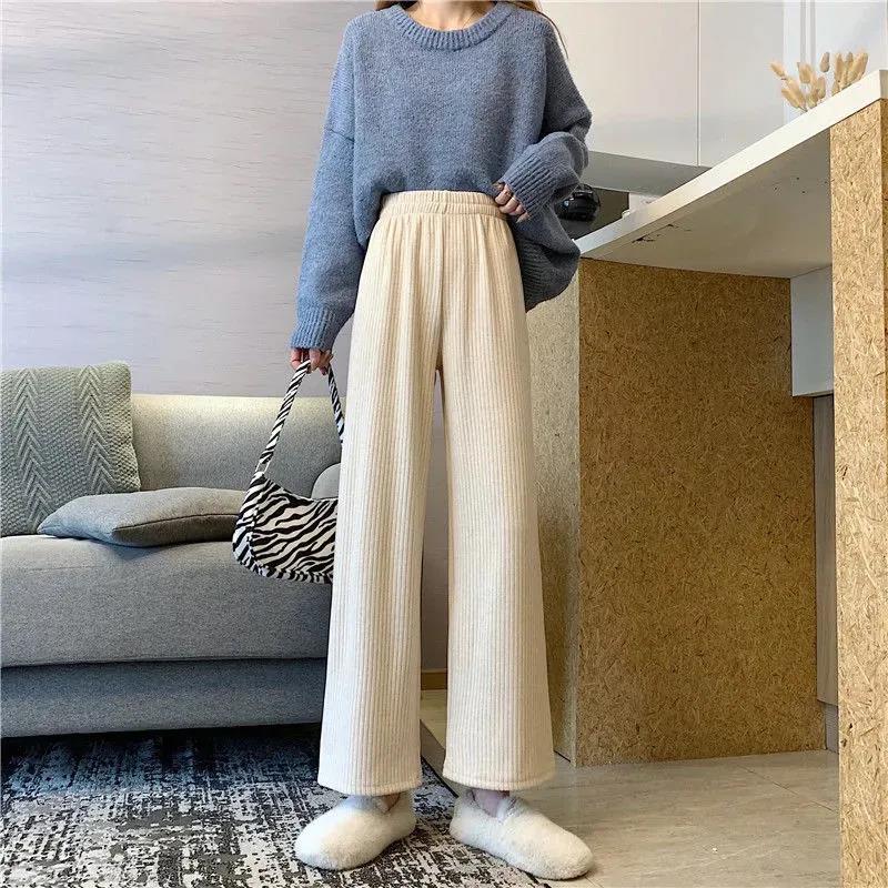 Peneran Casual Pants Women Wide-Leg Trousers High Waist Cozy Ulzzang Basic All-Match Solid Trousers Preppy Style Chic Straight-Leg Pants