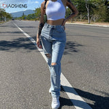 Christmas Gift Ripped Jeans Women High Waist Denim Trousers Fashion Pants Blue Loose Straight Jeans Baggy Mom Jeans Y2k Vintage Streetwear 2021