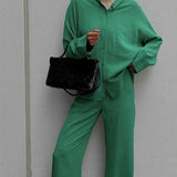 Christmas Gift  Casual Woman Green Loose Shirt Suit 2021 Spring Fashion Female Solid Long Sleeve Set Ladie Soft Suits