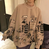 Peneran Autumn Winter Women's Sweatshirts Plus Velvet Cartoon Hoody Streetwear Loose Korean Chic Sweatshirt All-Match Harajuku Pullover