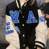 Women Letter Print Baseball Uniform 2022 Single Breasted Patchwork Oversize Jacket Korean Style Harajuku Unisex Bomber Coat