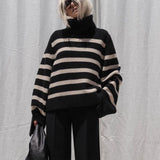 Striped Sweater Women Boho Turtleneck Long Sleeve Oversized Pullover 2022 Winter Plus Szie Tops