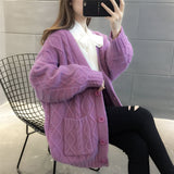 Christmas Gift Cardigan Women Long Warm Solid Six Colors Single Breasted Pockets Comfortable Fashion Korean Style Casual All-match Simple Chic