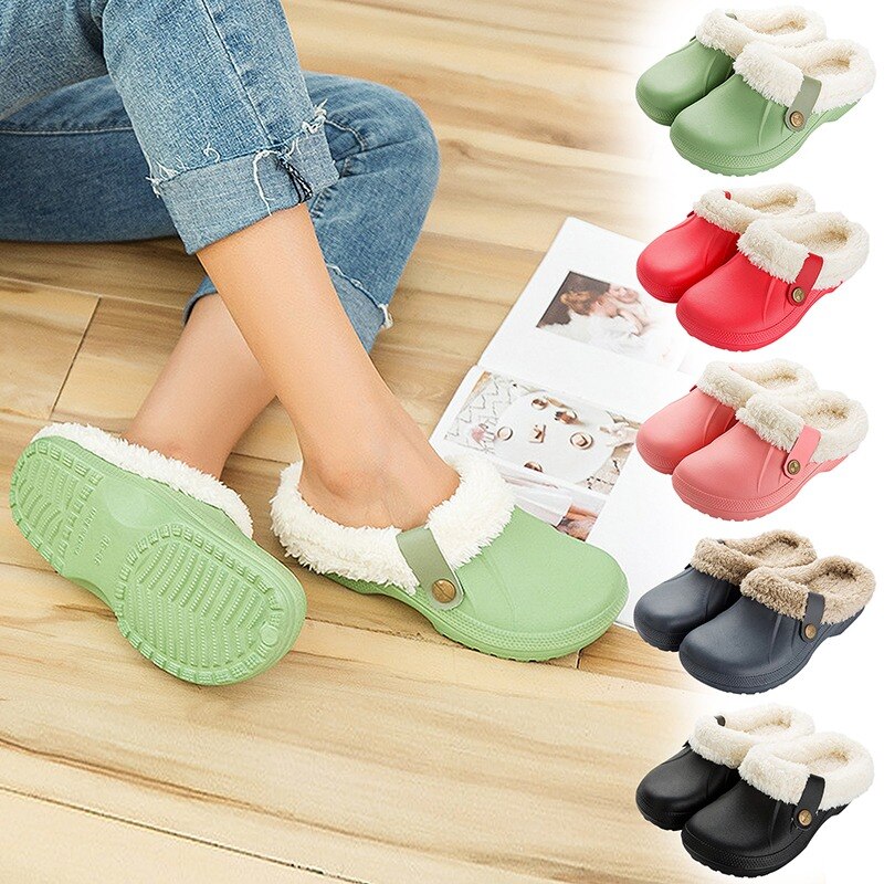 Back to School Women Autumn Winter New Warm Slippers Plush Waterproof EVA Female Warm Slippers Clogs Couples Home Slipper Indoor Floor Shoes