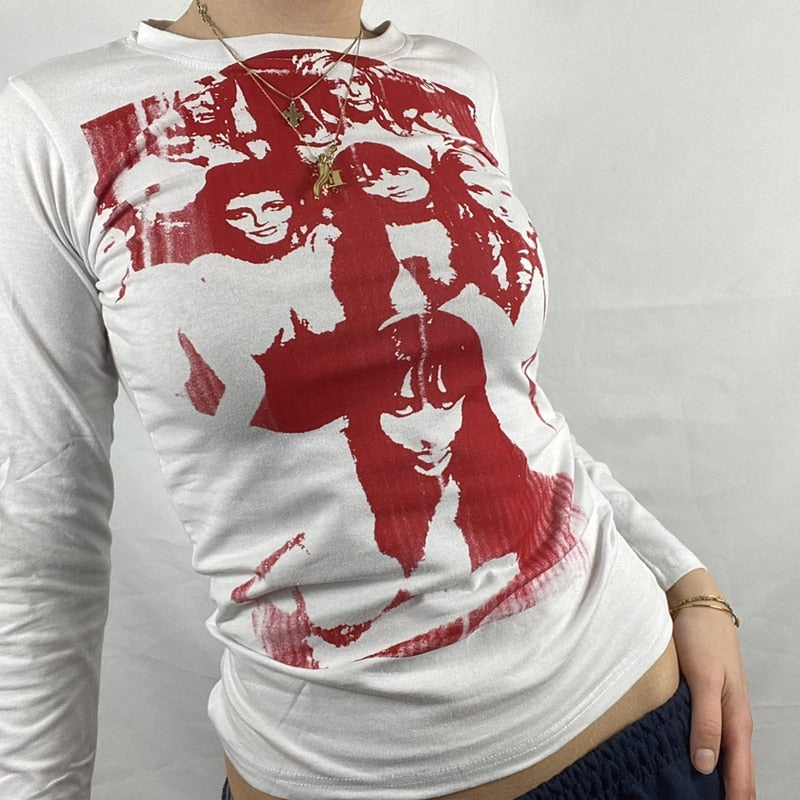Y2K Aesthetic Autumn Long Sleeve T-shirt 90s Vintage Female Crop Top Women Tees Punk Grunge Gothic Clothes Harajuku Streetwear