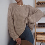 Christmas Gift Women Solid Knitted Thickening Oversized Sweater Female Round Neck Long Sleeve Casual Loose Pullovers Top 2021 Autumn Winter