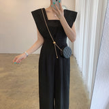 PENERAN Summer Sexy Overalls For Women Sleeveless Loose Wide Leg Pants Rompers Casual Jumpsuits Vintage Office Lady Combinaison Femme