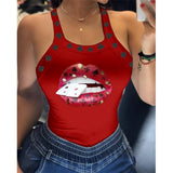 PENERAN Summer Ladies Harajuku Shirts Slim Fit Polyester Sleeveless Top Tshirts Tank Tops Women U Neck Letter Print Lips Vest