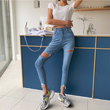 New Autumn Women Denim Jeans Tassel Skinny Blue Ripped Holes 2021 Chic Bottoms High Waist Stretch Irregular Jeans Female