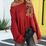 Christmas Gift Casual Long Batwing Sleeve O-neck Pullovers Red Sweaters Women Sweater Autume Sexy Knitted Tops Jumper Big Loose Sweater