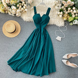 Summer Dresses For Women Party Big Swing Vintage Elegant Midi Dress Sleeveless Wide Straps Back Lace Up Sexy Dress 2022