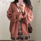 Christmas Gift Pure Color Casual Loose All-match Long-sleeved Twist Knit Sweater Keep Warm Cardigan Jacket Women Autumn Winter 2021 Korean Top1119