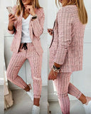 PENERAN Autumn Women Plaid Print Blazer Coat & Drawstring Pants Sets 2022 Femme Pocket Design Jacket & Trousers Traf Office Lady Outfits