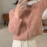 Christmas Gift Autumn Vintage Knitted Cashmere Cardigan Sweater Women 2021 Round Collar Single Breasted Short Crochet Outerwear