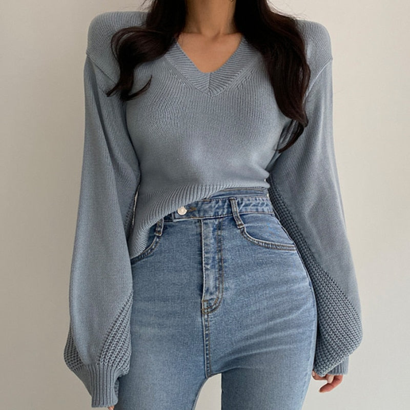 Christmas Gift 2021 Autumn Winter Sexy Sweaters Women Knitted Pullover Tops Causal Long Sleeve Slim V-neck Sweater Femme