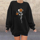 Peneran Halloween Costume Funny Pumpkin Skull Print Funny Women Halloween Sweatshirts Casual Oversized Sweatshirt Streetwear Drop-Shoulder Fashion Tops