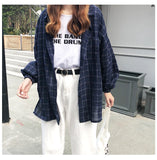 Christmas Gift 2022 New Woman Vent Vintage Plaid Shirt Single Breasted Turn down Collar Cotton Long Sleeve Button Feminina Sales T8D512Z