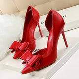Peneran 7 Colors Korean Sweet Bowtie Pointed Toe Women Pumps New Fashion Patent Leather Sexy Side Cut-Outs Shallow High Heels Shoes