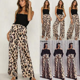 PENERAN Hot Fashion Women Leopard Print Palazzo Wide Legs High Waist Flared Trousers Loose Long Pants Casual Autumn Outwear