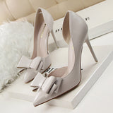 Peneran 7 Colors Korean Sweet Bowtie Pointed Toe Women Pumps New Fashion Patent Leather Sexy Side Cut-Outs Shallow High Heels Shoes