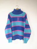 Womens Striped Roll Neck Jumper Sweater with Embroidered Letter Lazy Turtleneck Oversized Chunky Knit Pullovers