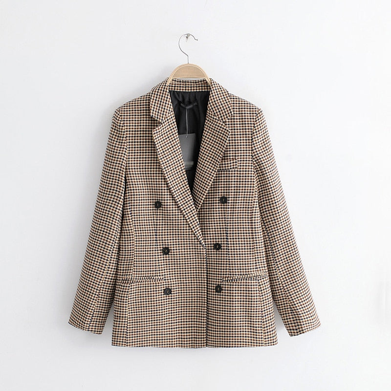 Graduation Gifts 2022 Autumn Women Brown Plaid Blazers Female Jackets for Women-s Outwear Feminine Office Ladies Notched Collar Tops Suits Sets