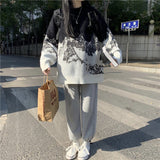 Peneran Harajuku Japan Snow Mountain Printed Loose Women's Sweater Korean Fashion Ladies Oversized Sweater Knitted Retro Tops