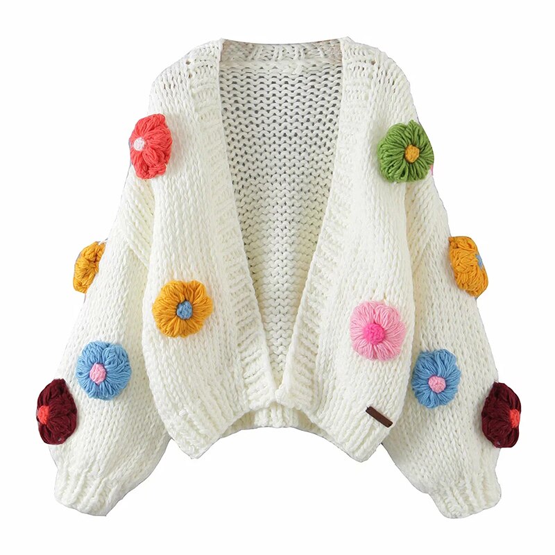 Women Handmade Cardigan Sweater Sky White Clouds Knitting Coats Loungewear Jumper 2022 Winter