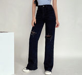 Women's Fashion Jeans High Waist Ripped Wide Leg Loose Denim Trousers For Female Baggy Mom Jeans Straight Pants Casual Y2k Jean