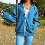 PENERAN Green Zip Sweatshirt Winter Jacket Clothes Oversized Hoodie Women's Retro Pocket Long Sleeve Pullover Clothes For Teens Street