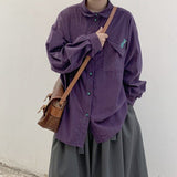 Peneran Autumn Vintage Long Sleeve Brown Shirt Harajuku Oversize Corduroy Anime Blouse Women Korean Style Streetwear Top Female