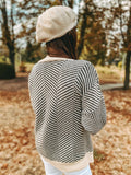 Casual Knitted Cardigan Oversize Button Front Contrast Stripe Cardigan Autumn Winter Women Sweater Feminino Tops *