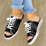 PENERAN 2022 Fashion Women Canvas Sandals Breathable Summer Slippers Lace Up Open Toe Ladies Faux Denim Flat Shoes Zapatos Mujer