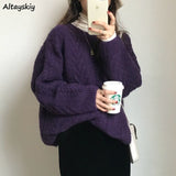 Pullovers Women Vintage Purple Harajuku Simple Ulzzang Trendy Ladies Knitwear Long Sleeve Winter Fall Basic Femme Sweater Chic
