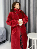 Peneran 100% Real Grain Sheep Shearing Fur Coats Jackets Wool Lamb Fur Long Large Overcoats Women Female Warm Outwear Solid Color