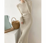 O-neck Slim Sweaters Bodycon Dress for Women 2021 Autumn Winter Knitted Vestidos Femme Full Sleeve Midi Female Dress