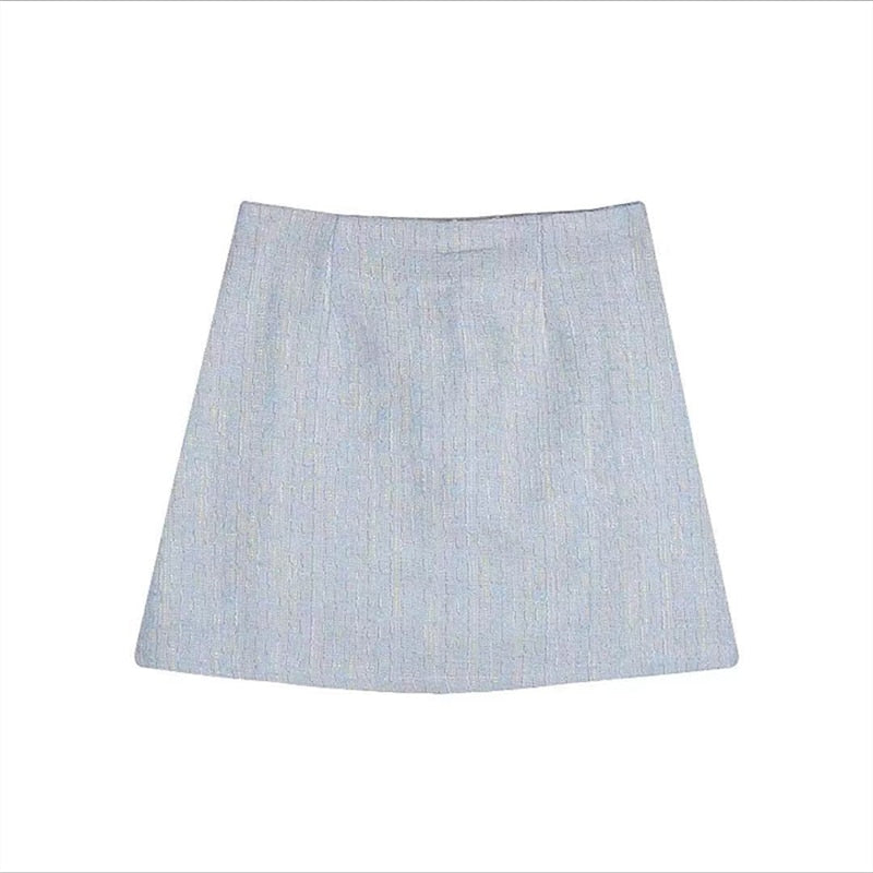 PENERAN Tweed Two Piece Sets Women Short Sleeve Crop Top And High Waist Sexy Mini Skirt Elegant 2 Piece Outfits Summer Skirt Suits 2022