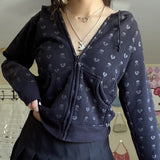 Peneran 90s Vintage Skulls Print Black Sweatshirt Zipper Long Sleeve Autumn Hoodies Fairycore Grunge Jackets Retro Harajuku Winter Coat