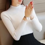fashion autumn winter women ladies long sleeve turtleneck knitted pull sweater top femme korean pull tight casual pullover