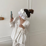 Peneran Korean Autumn Lace Elegant Solid Color 2022 Pajamas Suit Women Cotton Sweet Palace White Sets Style Home Clothes