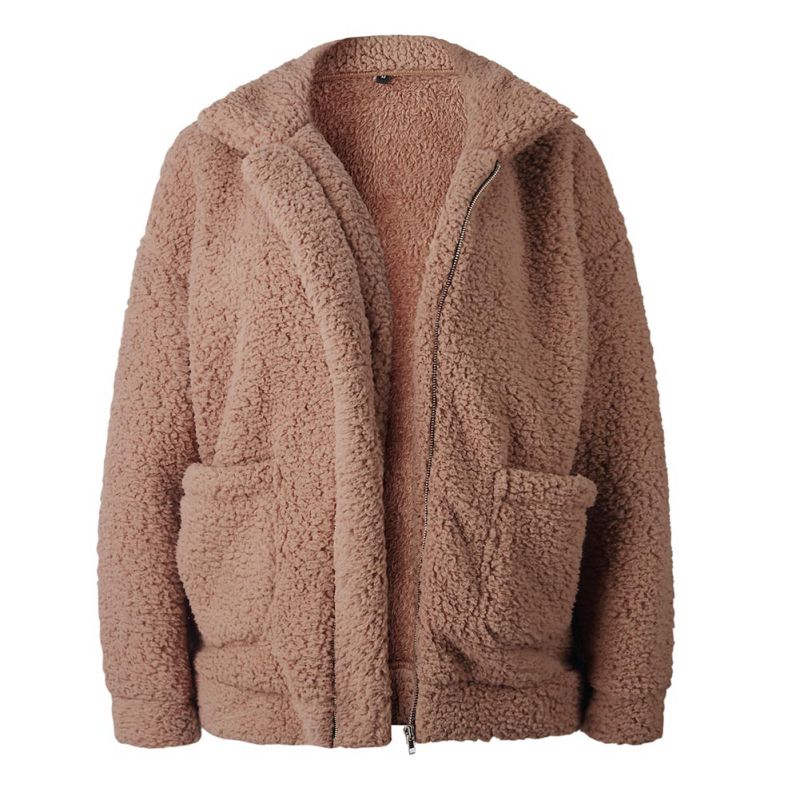 Women's Faux Fur Coat Autumn Winter Warm Soft Zipper Fur 2021 Elegant Female Jacket Plush Overcoat Pocket Ladies Casual Outwear