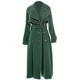 Peneran Fashion High Street Women's X-Long Trench Coat Female Classy Green Coats Socialite Turn-down Collar Outerwear