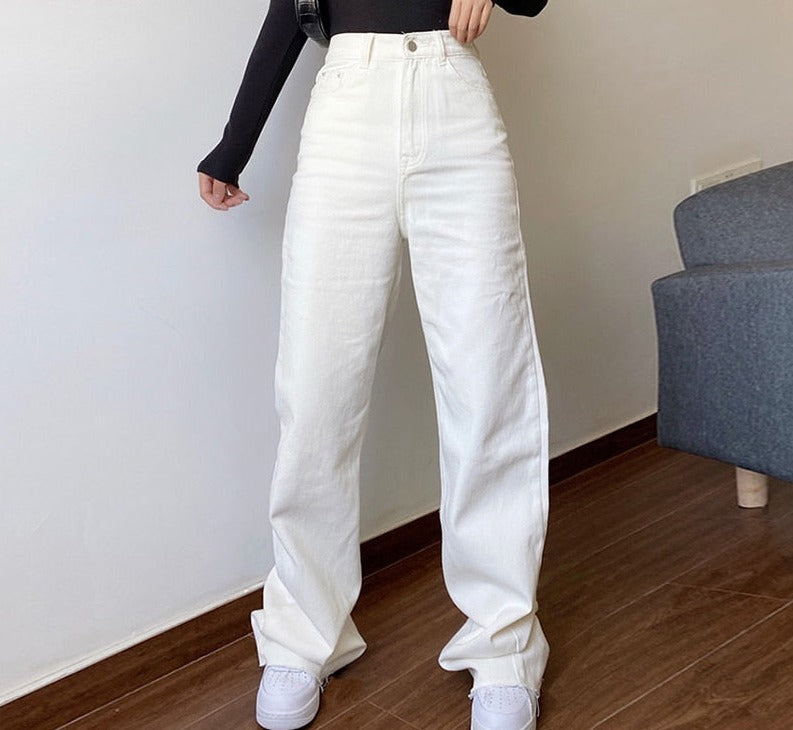 White Jeans Woman High Waist 2022 New Streetwear Baggy Mom Jeans Vintage Denim Trousers Pocket Washed Casual Fashion Y2k Pants