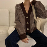 Christmas Gift 2021 Autumn Striped Knitted Cardigans Sweater Women Vintage Korean Chic Long Sleeve Coat Fashion Streetwear Loose Female Tops