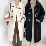 Christmas Gift Horn Button Woolen Coat Women's Mid-length 2021 Winter Korean Style Casual Long Coat Female Thick Warm Woolen  Blends Overcoat