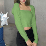 Fall Solid Color Sweater Pullover Long-Sleeved Square Collar Casual Fashion Wear For Women’s Daily Attire Commuting Party