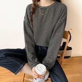 Christmas Gift Striped Loose Knitted Top Women Vintage O Neck Long Sleeve Soft Sweater Korean Style Casual Basic All Match Pullovers Autumn New
